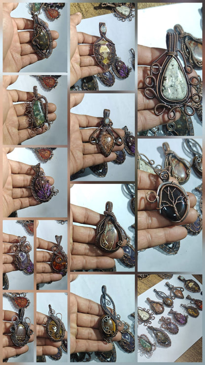 Coral Peach Stone Tree of Life Pendant | Copper Jewelry