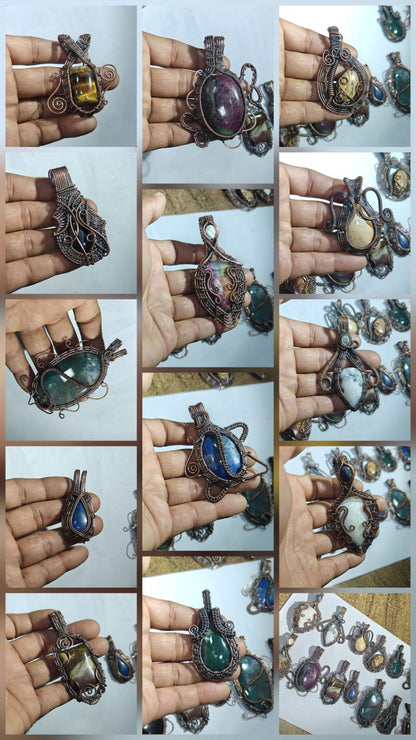 Burgundy Stone Tree of Life Pendant | Copper Wire Wrap