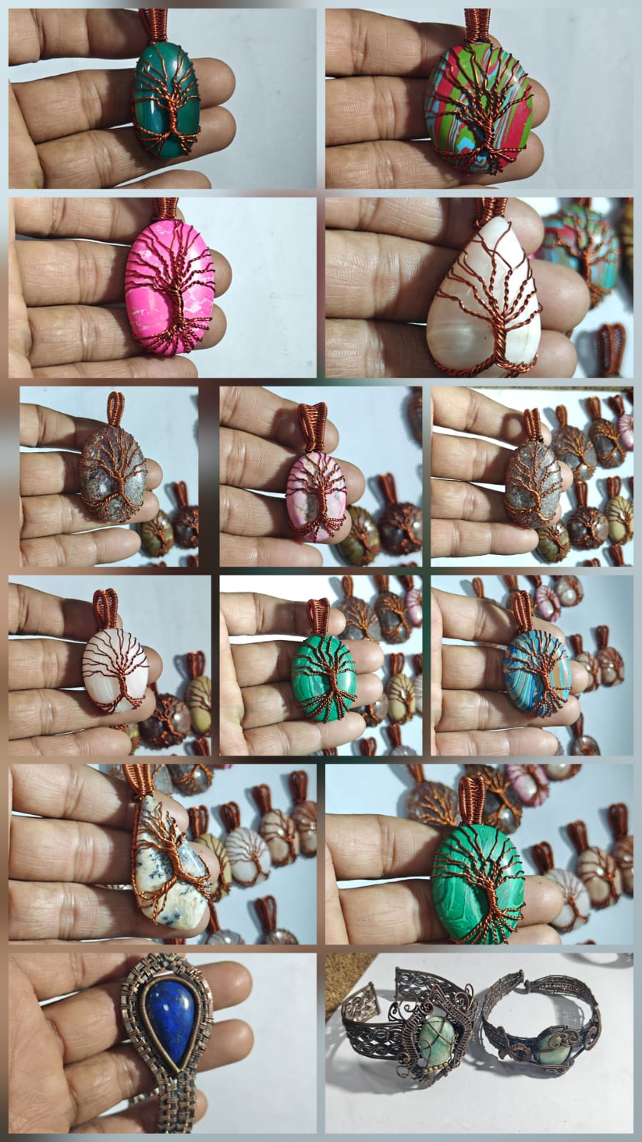 Tree of Life Pink Stone Pendant | Wire Wrapped Jewelry