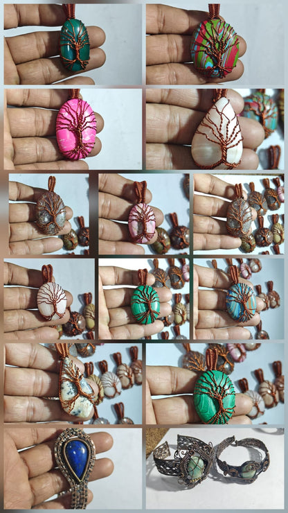 Tree of Life Pink Stone Pendant | Wire Wrapped Jewelry