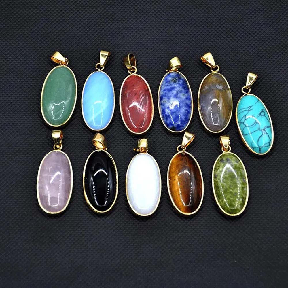 Awesome Handmade Stone 9To18MM Approx. Oval Shape Chalcedony Multi Color Gemstone Beads Pendant Drilled Setting Metal Brass Pendant For Happy Birthday Gift Pendant