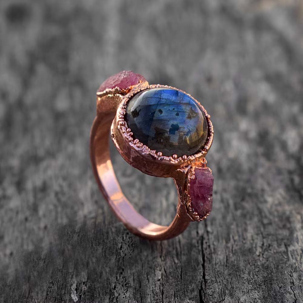 Handmade Brass Ring 12MM Round Shape Labradorite Gemstone Bezel Set Ring For Happy Birthday Gift For Women (Copy)
