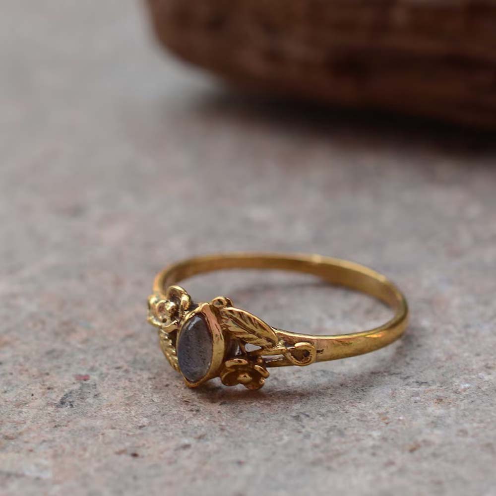 Handmade Brass Ring 12MM Marque Shape Labradorite Ruby Gemstone Bezel Set Ring For Happy Birthday Gift For Women