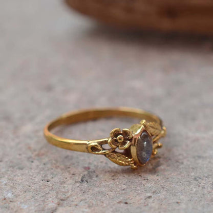 Handmade Brass Ring 12MM Marque Shape Labradorite Ruby Gemstone Bezel Set Ring For Happy Birthday Gift For Women
