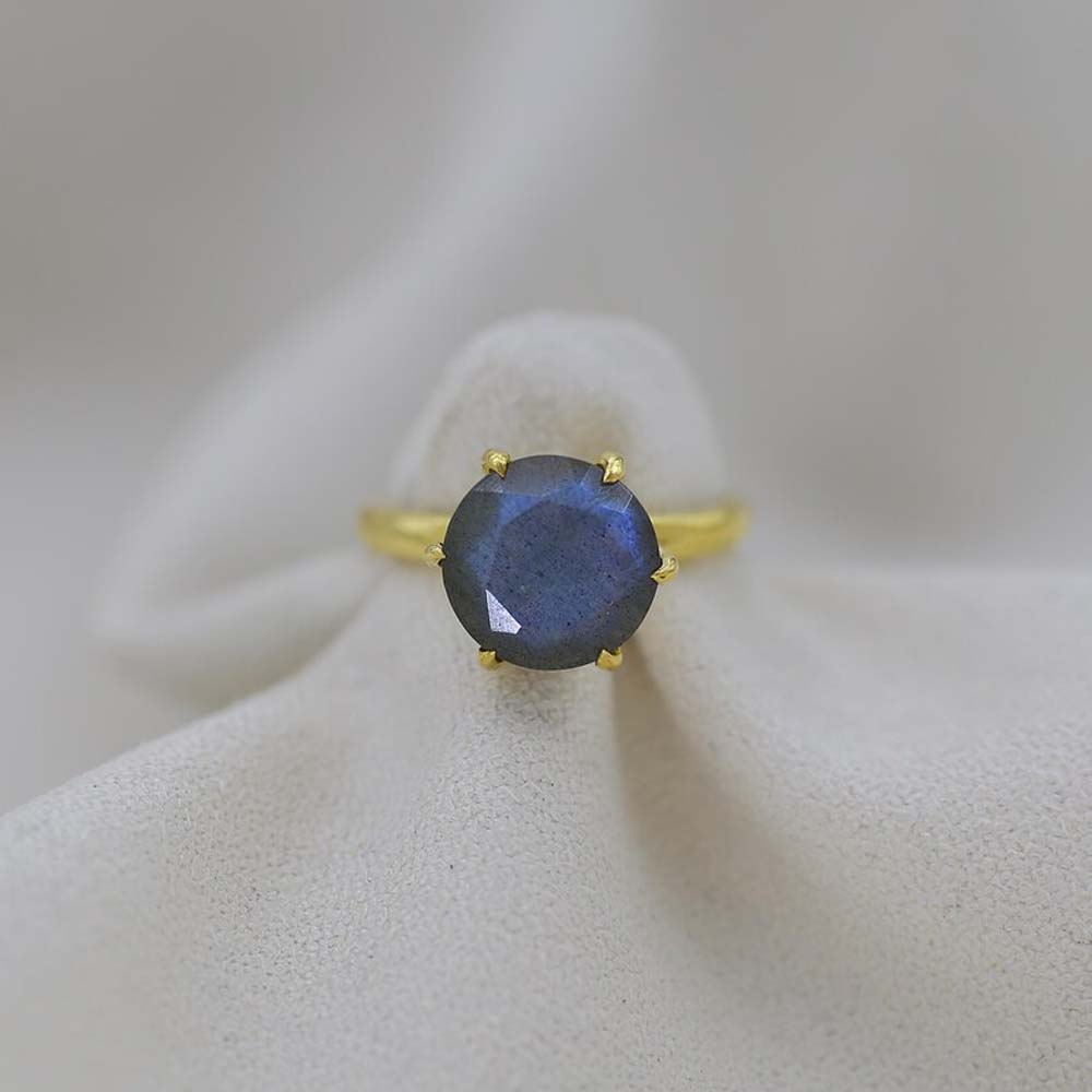 Adjustable Handmade Brass Ring 10MM Round Shape Labradorite Ruby Gemstone Prong Set Ring For Happy Birthday Gift For Women