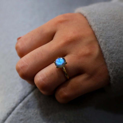 Adjustable Handmade Brass Ring 10MM Round Shape Labradorite Ruby Gemstone Prong Set Ring For Happy Birthday Gift For Women