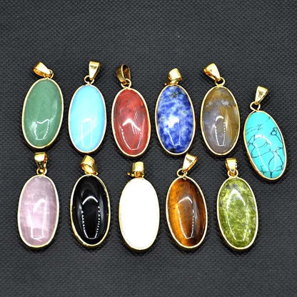 Awesome Handmade Stone 9To18MM Approx. Oval Shape Chalcedony Multi Color Gemstone Beads Pendant Drilled Setting Metal Brass Pendant For Happy Birthday Gift Pendant