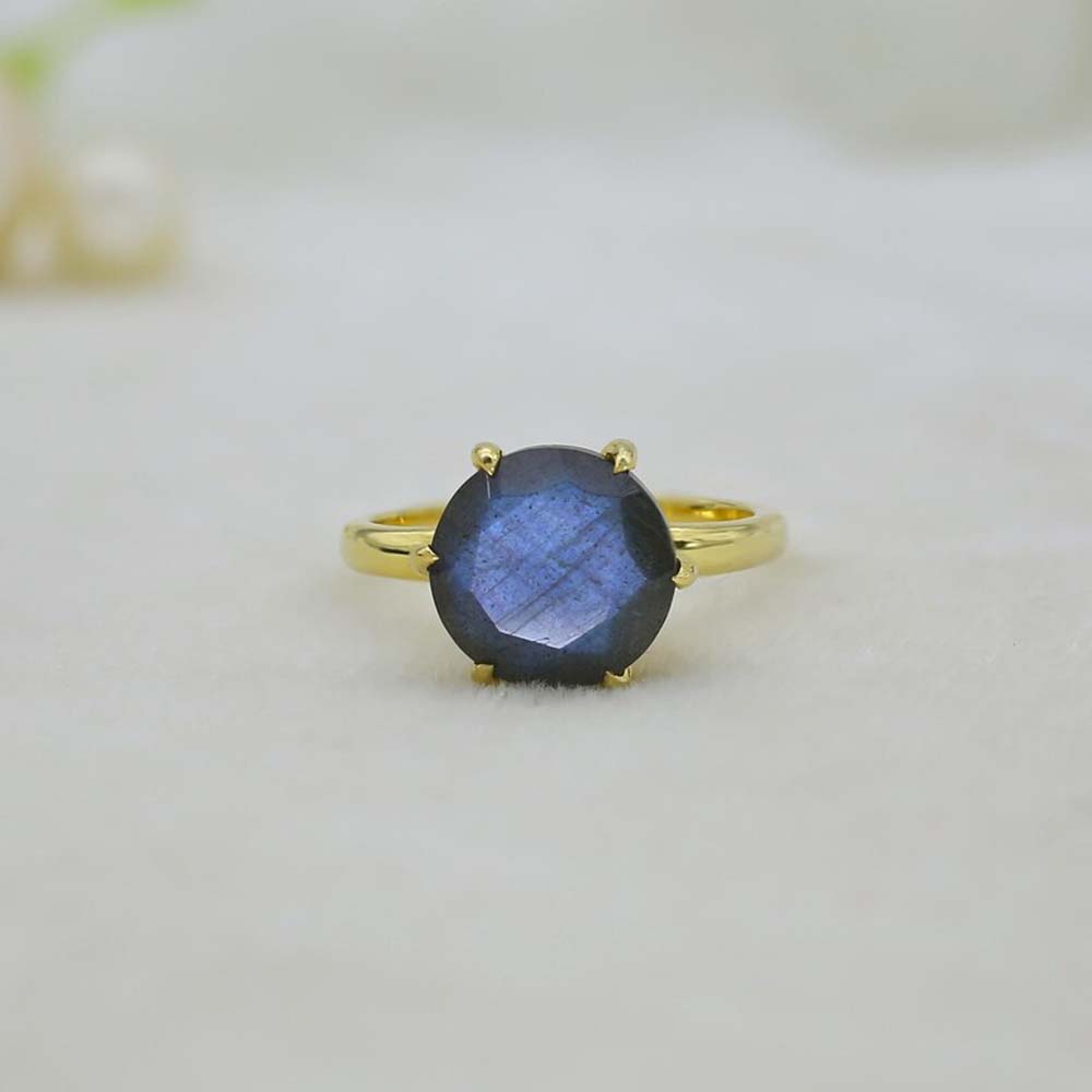 Adjustable Handmade Brass Ring 10MM Round Shape Labradorite Ruby Gemstone Prong Set Ring For Happy Birthday Gift For Women