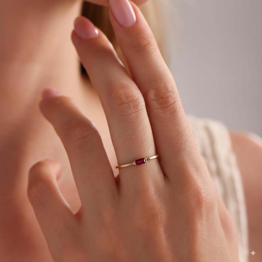 Handmade Brass Ring 3MM Rectangle Shape Blue Sapphire Gemstone Bezel Set Ring For Happy Birthday Gift For Women