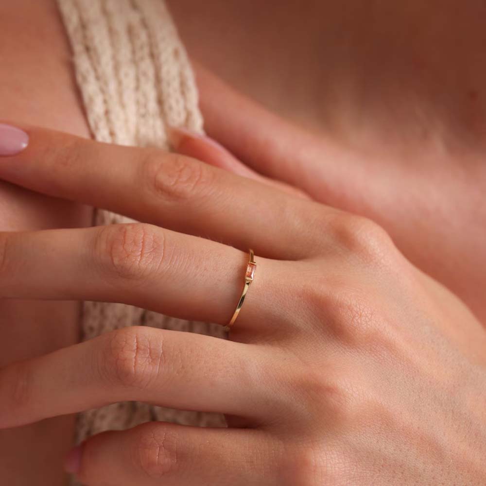 Handmade Brass Ring 3MM Rectangle Shape Blue Sapphire Gemstone Bezel Set Ring For Happy Birthday Gift For Women