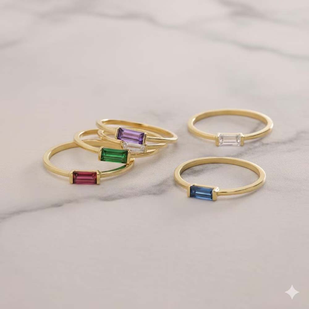 Handmade Brass Ring 3MM Rectangle Shape Blue Sapphire Gemstone Bezel Set Ring For Happy Birthday Gift For Women