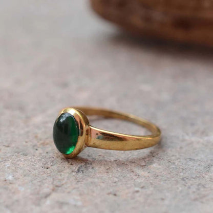 Handmade Brass Ring 8MM Round Shape Hinted Emerald Gemstone Bezel Set Ring For Happy Birthday Gift For Women