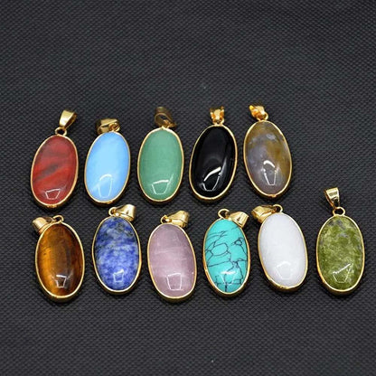 Awesome Handmade Stone 9To18MM Approx. Oval Shape Chalcedony Multi Color Gemstone Beads Pendant Drilled Setting Metal Brass Pendant For Happy Birthday Gift Pendant