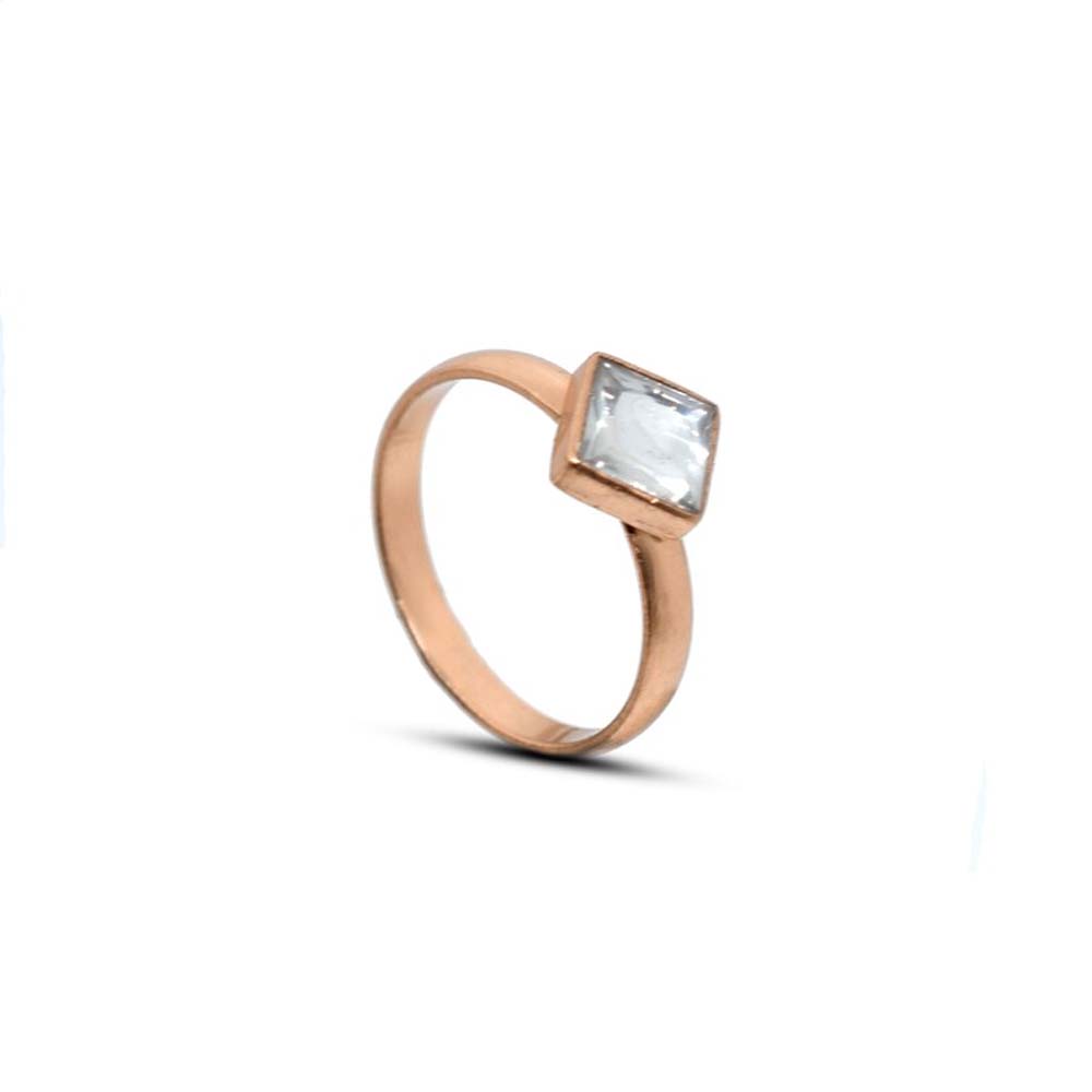 Handmade Brass Ring 8MM Square Shape Kunzite Gemstone Bezel Set Ring For Happy Birthday Gift For Women