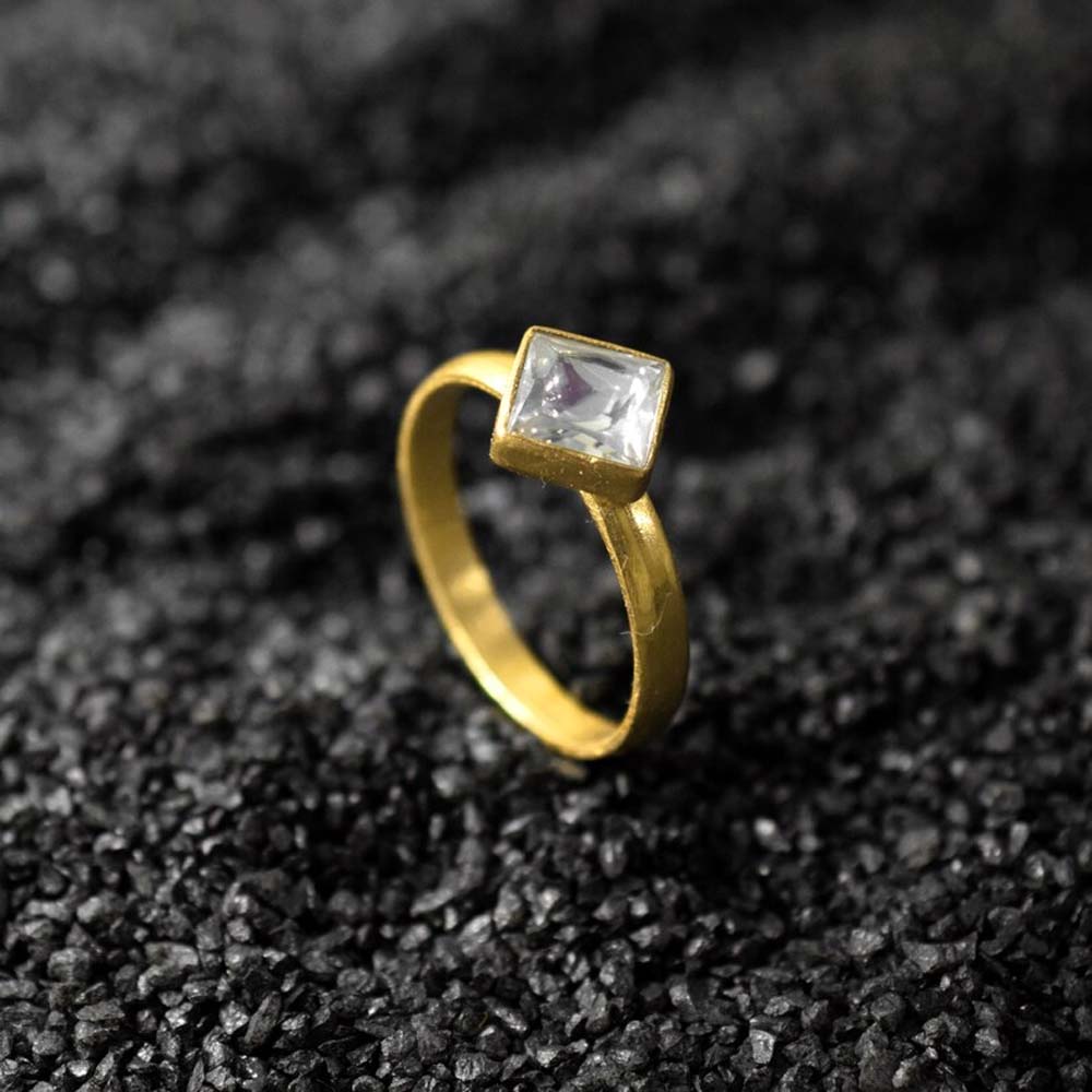 Handmade Brass Ring 8MM Square Shape Kunzite Gemstone Bezel Set Ring For Happy Birthday Gift For Women