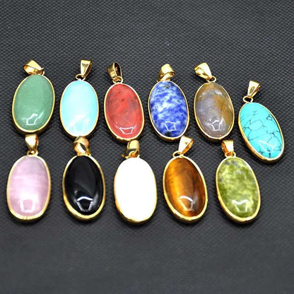 Awesome Handmade Stone 9To18MM Approx. Oval Shape Chalcedony Multi Color Gemstone Beads Pendant Drilled Setting Metal Brass Pendant For Happy Birthday Gift Pendant