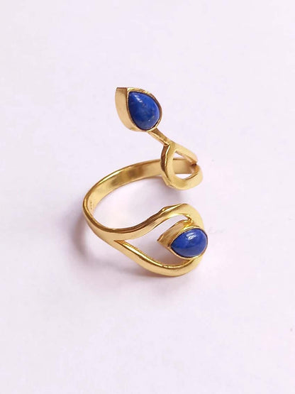 Adjustable Handmade Brass Ring 5To7MM Pear Shape lapis Lazuli Gemstone Bezel Set Ring For Happy Birthday Gift For Women