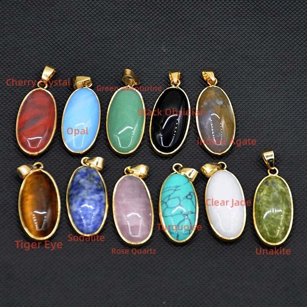Awesome Handmade Stone 9To18MM Approx. Oval Shape Chalcedony Multi Color Gemstone Beads Pendant Drilled Setting Metal Brass Pendant For Happy Birthday Gift Pendant