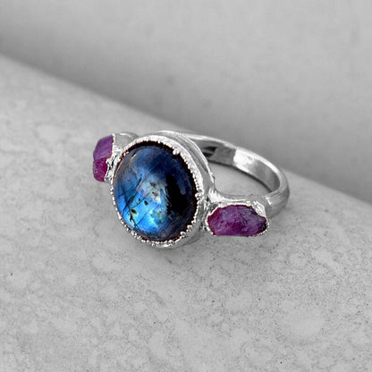 Handmade Brass Ring 12MM Round Shape Labradorite Gemstone Bezel Set Ring For Happy Birthday Gift For Women (Copy)