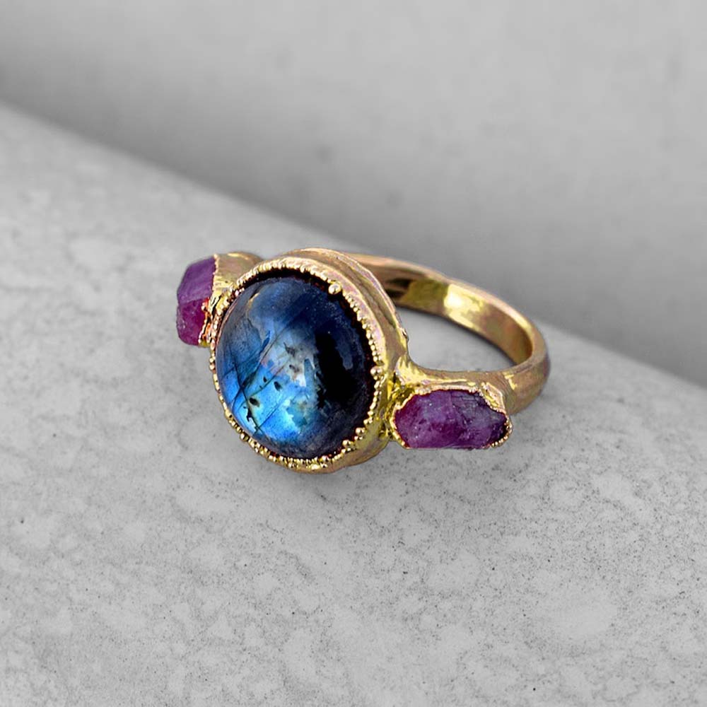 Handmade Brass Ring 12MM Round Shape Labradorite Gemstone Bezel Set Ring For Happy Birthday Gift For Women (Copy)