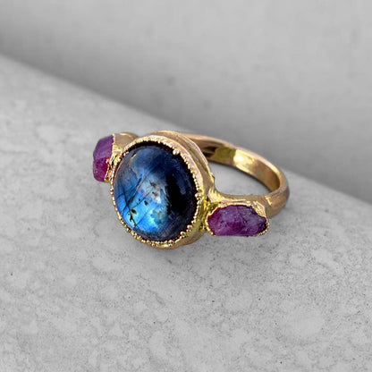 Handmade Brass Ring 12MM Round Shape Labradorite Gemstone Bezel Set Ring For Happy Birthday Gift For Women (Copy)