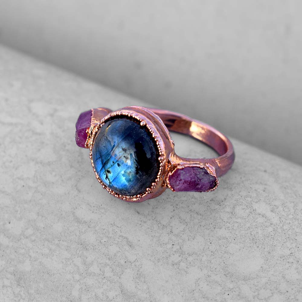 Handmade Brass Ring 12MM Round Shape Labradorite Gemstone Bezel Set Ring For Happy Birthday Gift For Women (Copy)