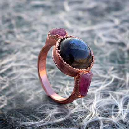 Handmade Brass Ring 12MM Round Shape Labradorite Gemstone Bezel Set Ring For Happy Birthday Gift For Women (Copy)
