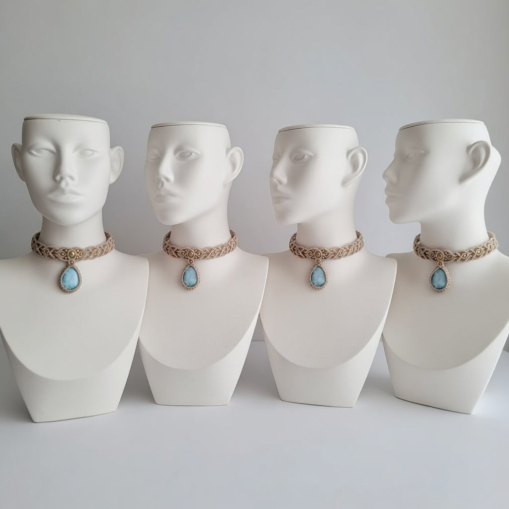 Larimar Gemstone Macramé Choker Necklace | Hariom Creations