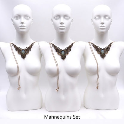 Designer Labradorite Macrame Necklace - Brown & Gold