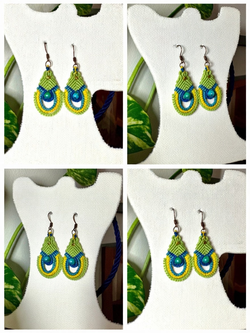 Peacock Green Macramé Drop Earrings | Hariom Creations