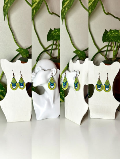 Peacock Green Macramé Drop Earrings | Hariom Creations