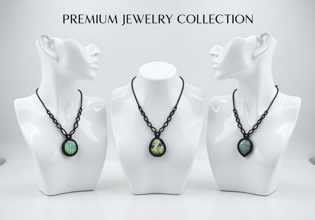 Set of 3 Labradorite Macramé Pendants | Hariom Creations