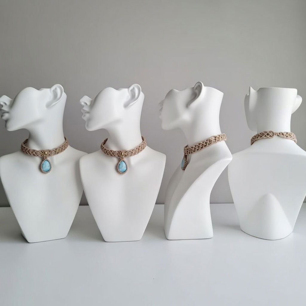 Larimar Gemstone Macramé Choker Necklace | Hariom Creations