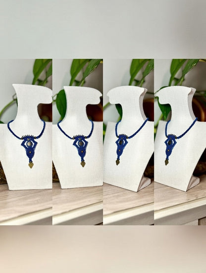 Royal Blue Macramé Pendant with Brass Accents | Hariom Creations