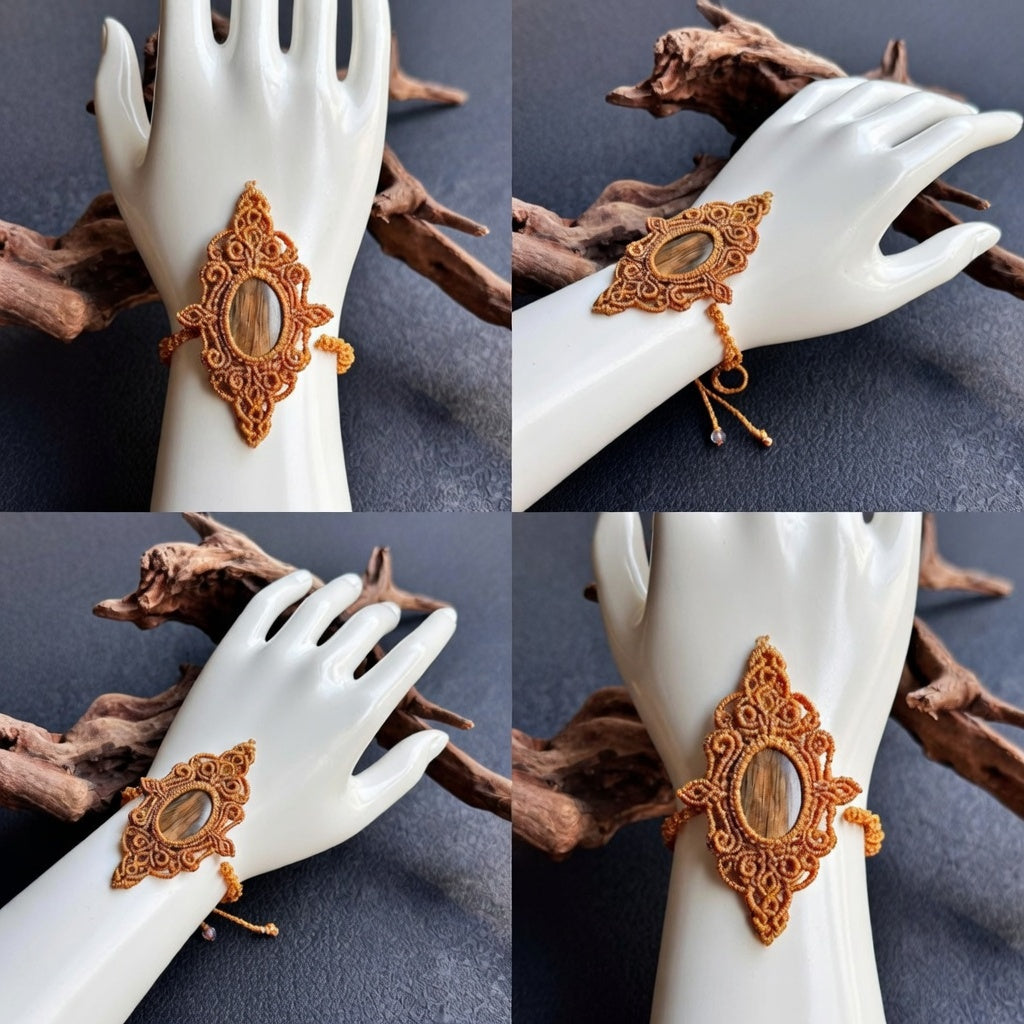 Earthy Brown Macramé Cuff Bracelet | Hariom Creations