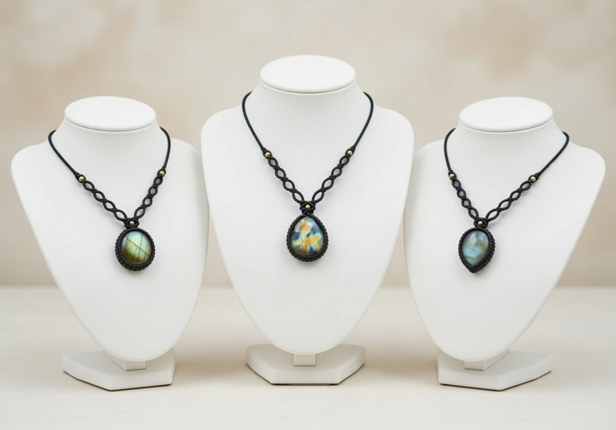 Large Labradorite Oval Macramé Necklace | Hariom Creations