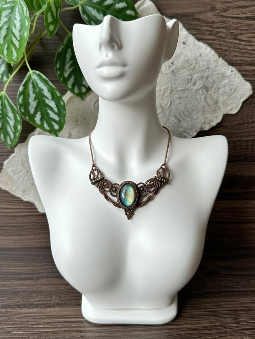 Earthy Tan Labradorite Macramé Headband/Choker | Hariom Creations