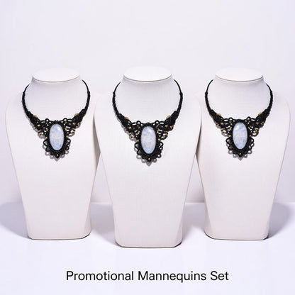 Oval Moonstone Macrame Statement Jewelry - Black Cord