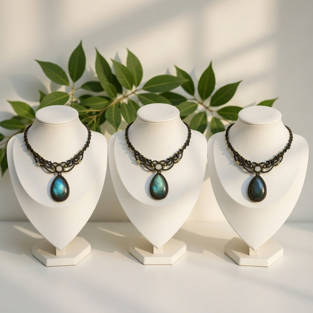 Handmade Labradorite Macramé Necklace | Hariom Creations