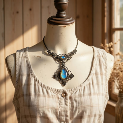 Dusty Rose Labradorite Macramé Choker | Hariom Creations