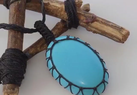 Handmade Turquoise Macrame Pendant Necklace Hari Om Creations India