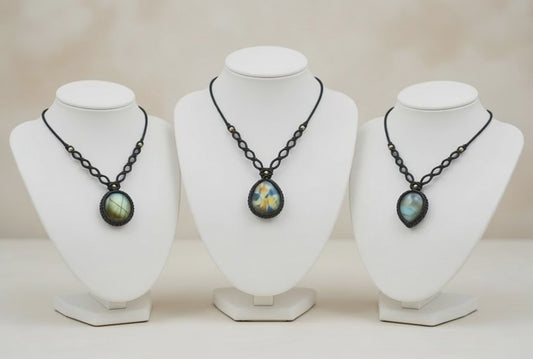 Set of 3 Labradorite Macramé Pendants | Hariom Creations