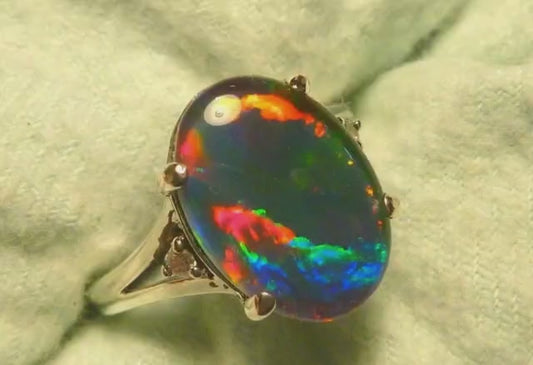 Black Opal Ring 925 Sterling Silver | Hariom Creations