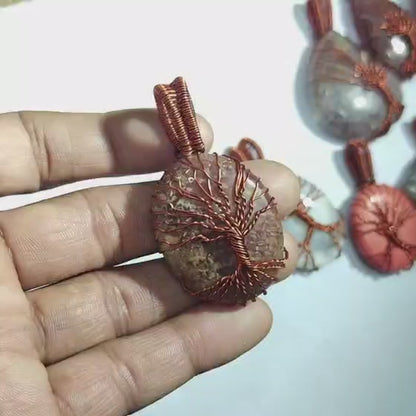 Natural Jasper Tree of Life Pendant | Wire Wrapped Copper