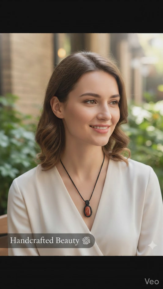 Red Jasper Macramé Minimalist Pendant | Hariom Creations