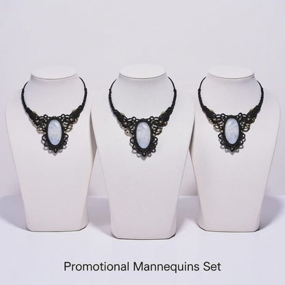 Oval Moonstone Macrame Statement Jewelry - Black Cord