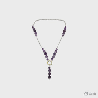 Natural Amethyst Beaded Y-Necklace Silver Chain | Hariom Creations