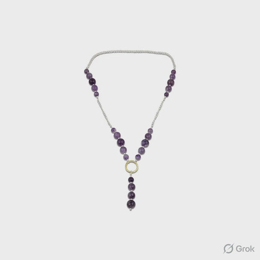 Natural Amethyst Beaded Y-Necklace Silver Chain | Hariom Creations