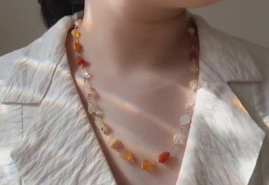 Multi-Gemstone Tumbled Bead Station Necklace | Hari Om Creations
