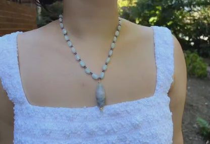 Aquamarine & Amethyst Necklace with Fluorite Pendant | Hari Om